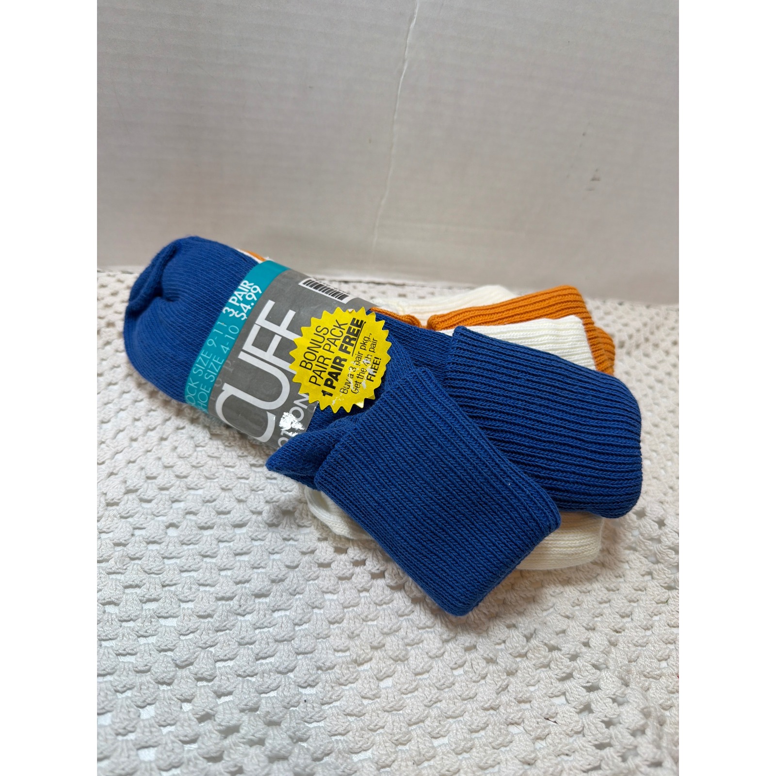 Vtg 90s Payless Shoesource Cuff Slouch Socks Women Pack 4 Pair White Blue Gold